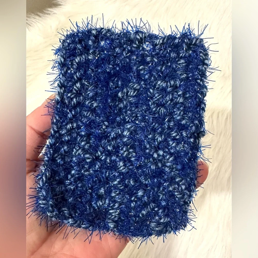 Two Crocheted Handmade Potholders Trivets and Dish Scrubbie Washable Blue NEW